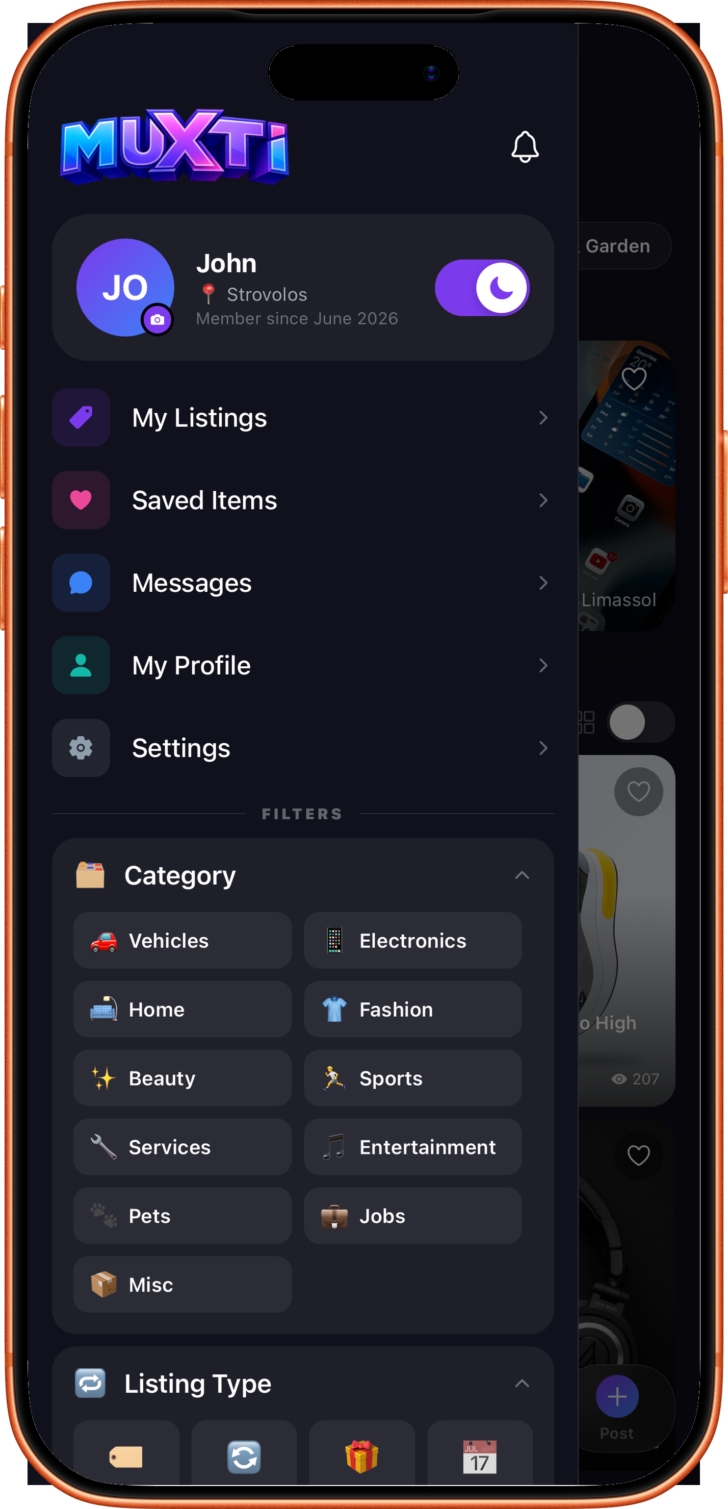 MUXTI sidebar menu