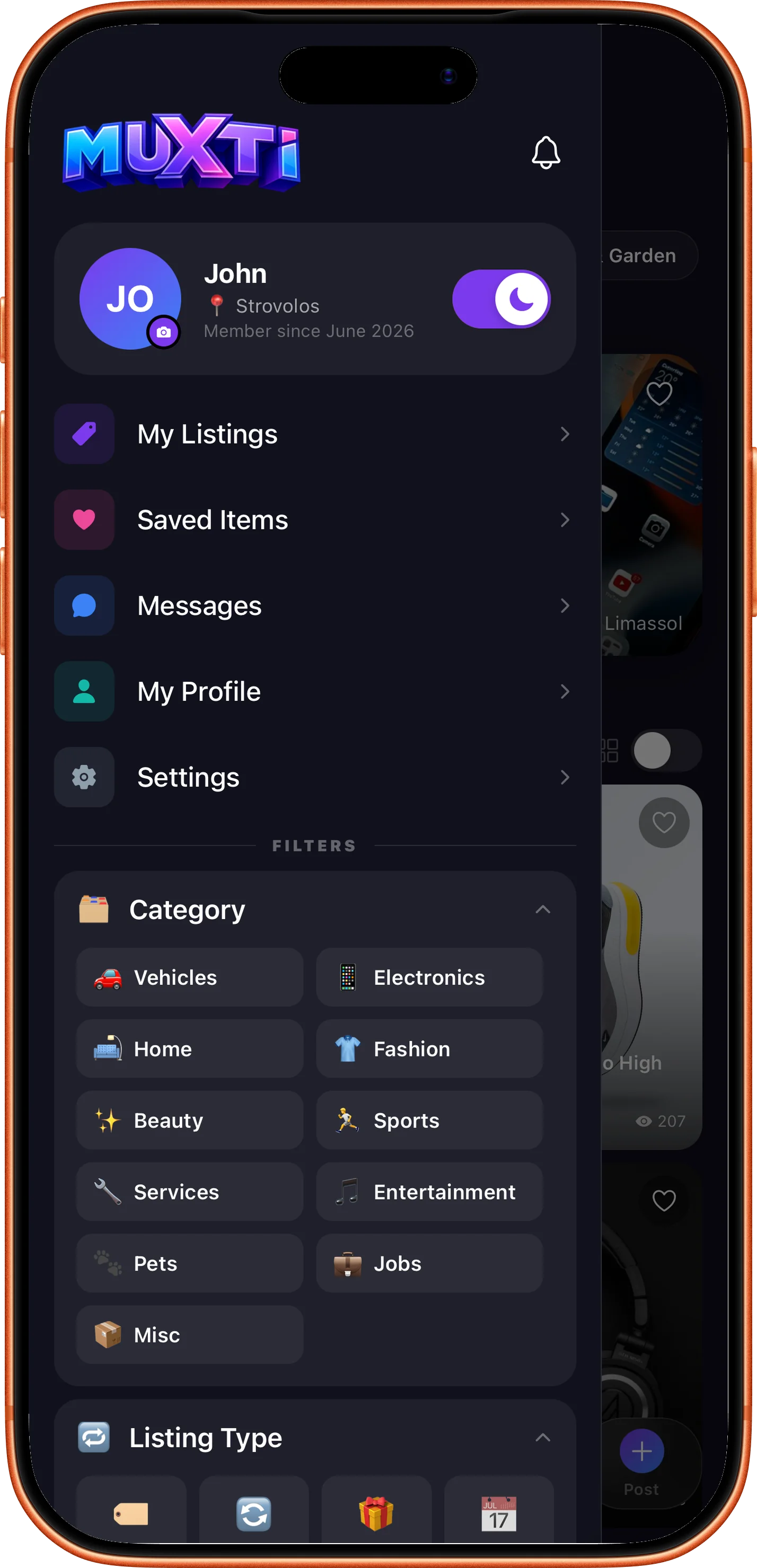 MUXTI sidebar menu