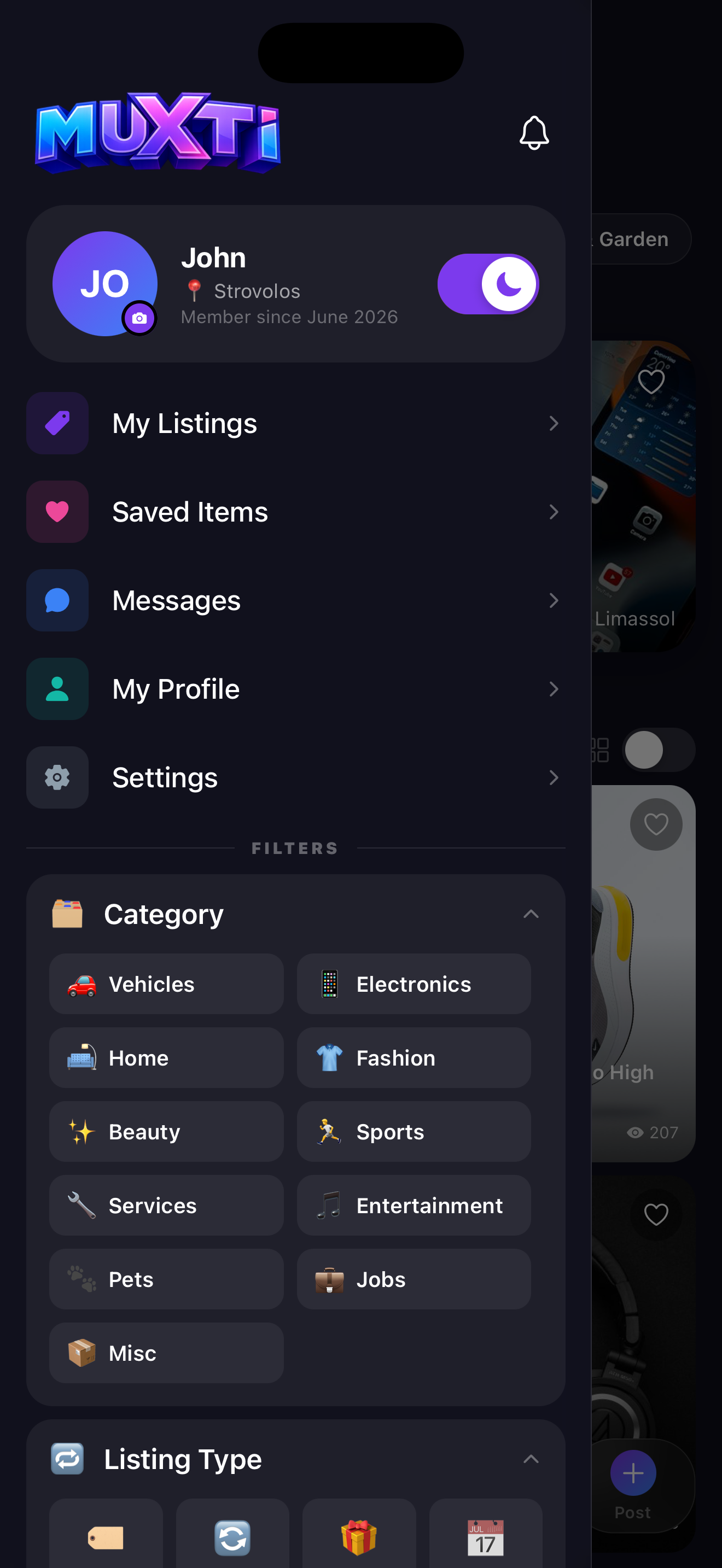 MUXTI sidebar menu